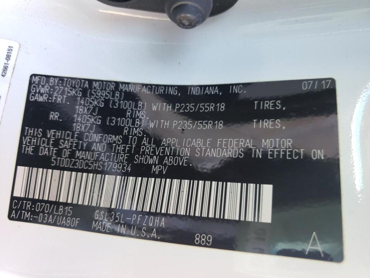 Photo 10 from auction – 2017 TOYOTA SIENNA XLE with VIN 5TDDZ3DC5HS179934