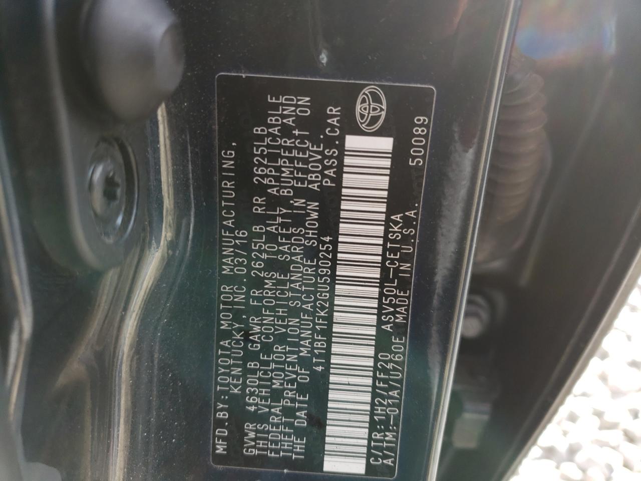 Photo 10 from auction – 2016 TOYOTA CAMRY LE with VIN 4T1BF1FK2GU590254