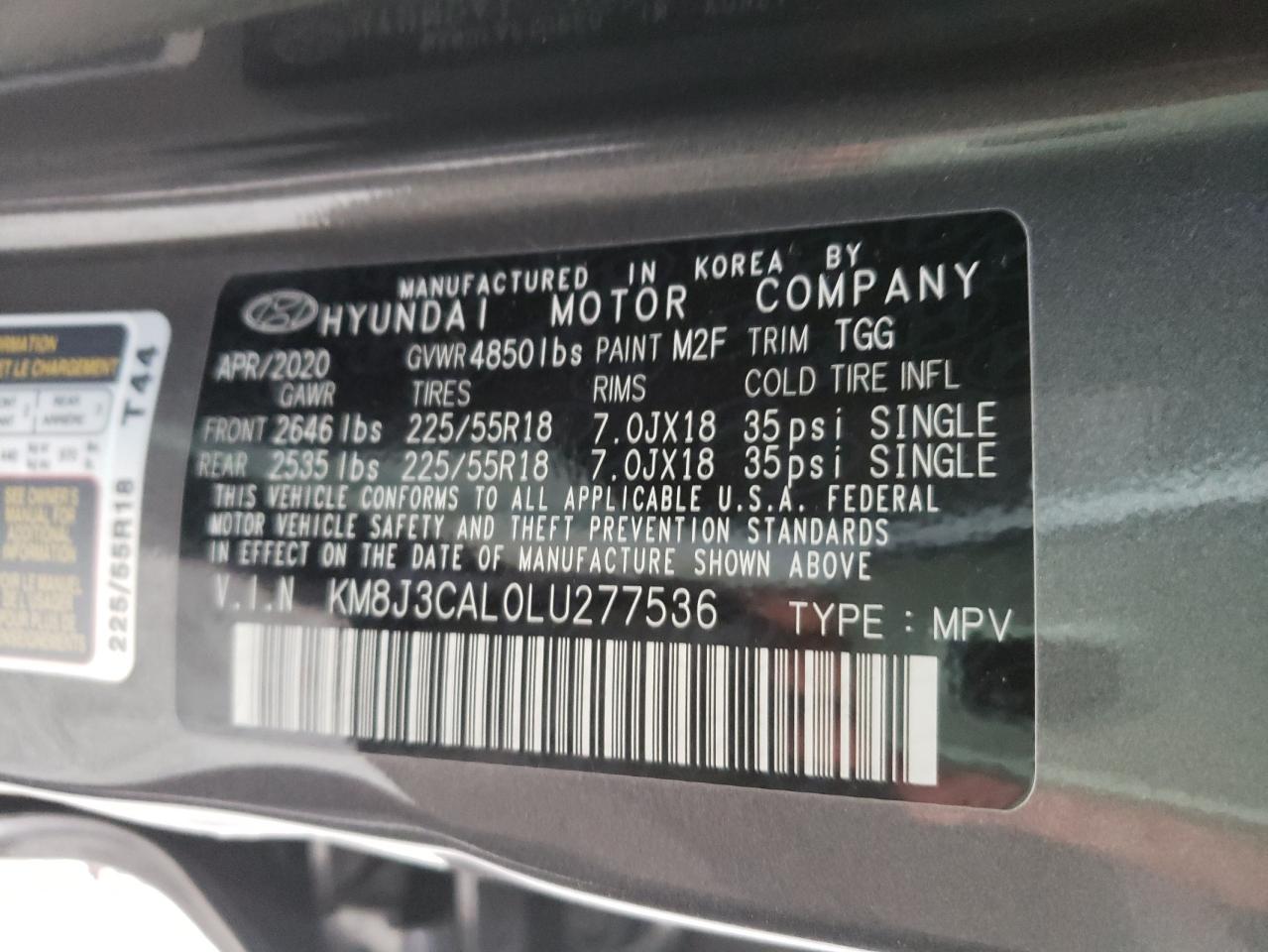 Photo 10 from auction – 2020 HYUNDAI TUCSON LIM with VIN KM8J3CAL0LU277536
