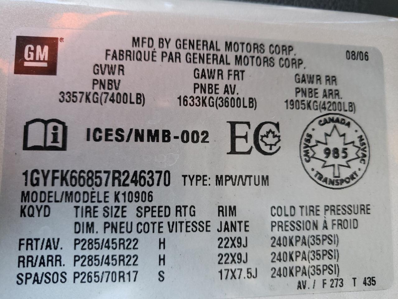 Photo 10 from auction – 2007 CADILLAC ESCALADE E with VIN 1GYFK66857R246370