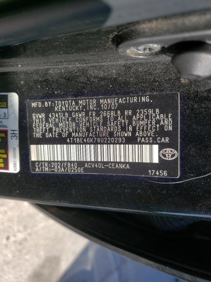 Photo 10 from auction – 2008 TOYOTA CAMRY CE with VIN 4T1BE46K78U220293