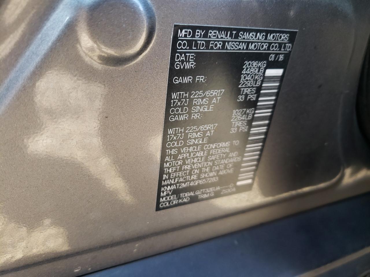 Photo 10 from auction – 2016 NISSAN ROGUE S with VIN KNMAT2MT4GP657283