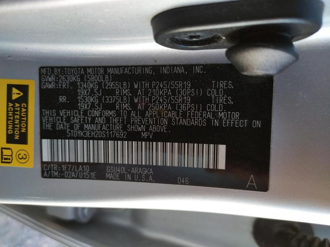 Photo 10 from auction – 2013 TOYOTA HIGHLANDER with VIN 5TDYK3EH2DS117692