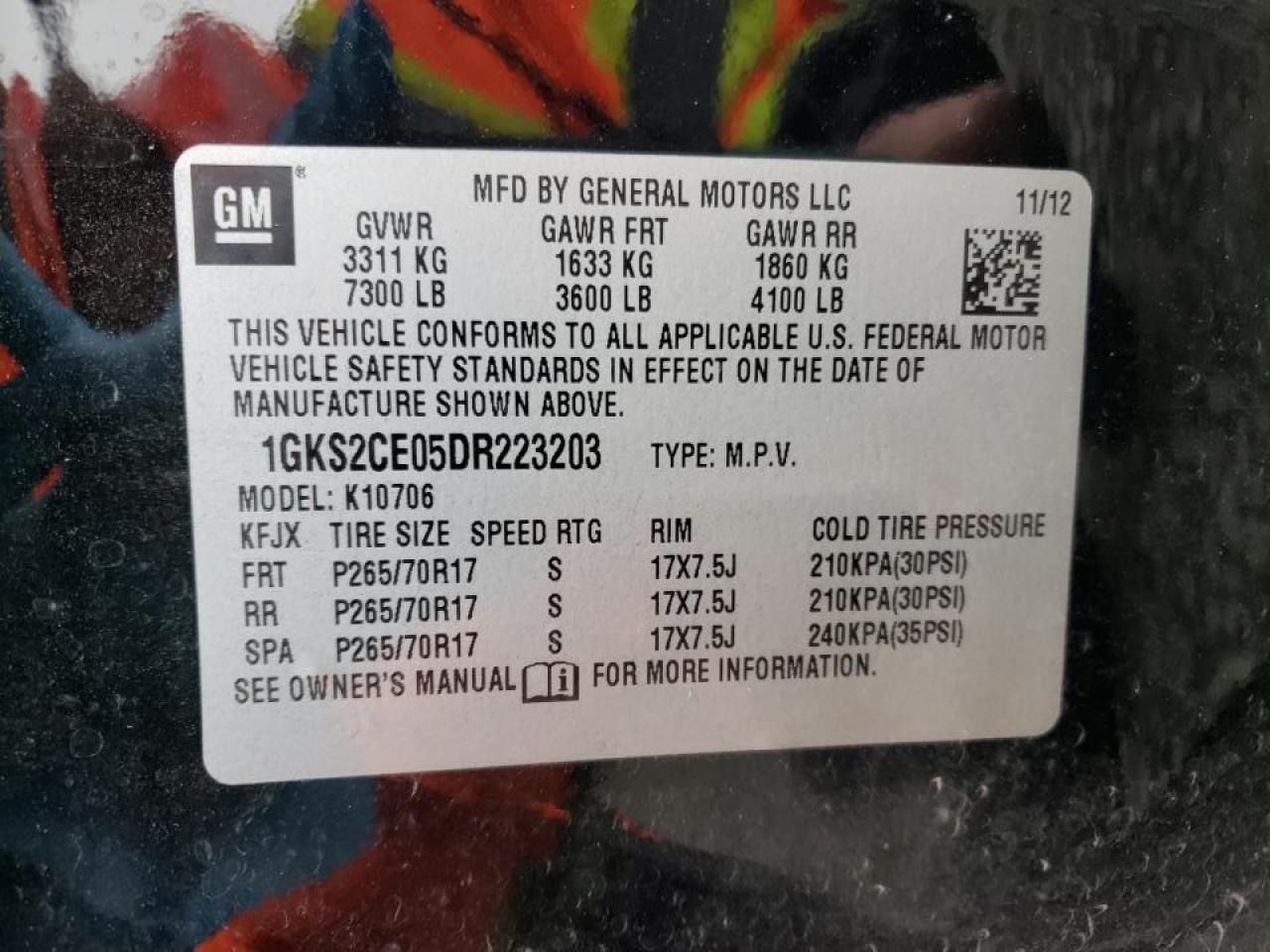 Photo 10 from auction – 2013 GMC YUKON SLT with VIN 1GKS2CE05DR223203