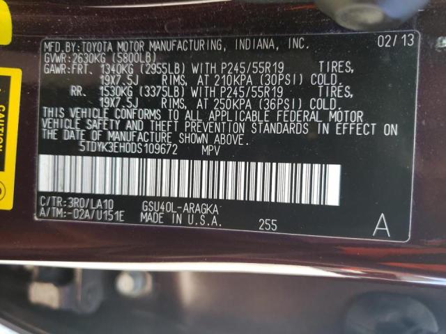 Photo 10 from auction – 2013 TOYOTA HIGHLANDER with VIN 5TDYK3EH0DS109672