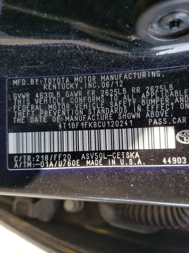Photo 10 from auction – 2012 TOYOTA CAMRY BASE with VIN 4T1BF1FK8CU120241