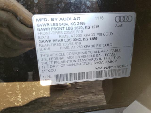 Photo 10 from auction – 2019 AUDI Q5 PREMIUM with VIN WA1BNAFY3K2024677