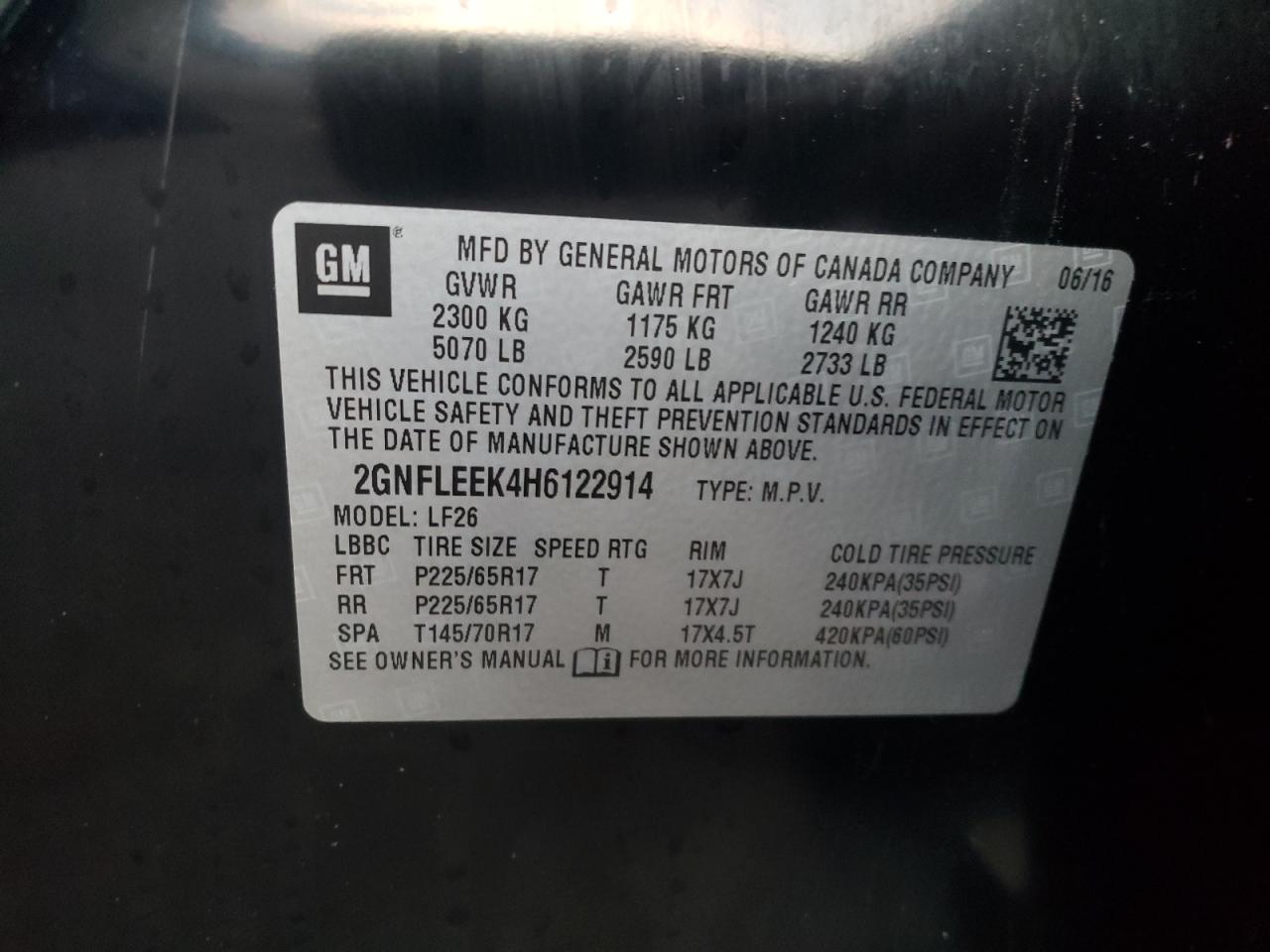 Photo 10 from auction – 2017 CHEVROLET EQUINOX LS with VIN 2GNFLEEK4H6122914