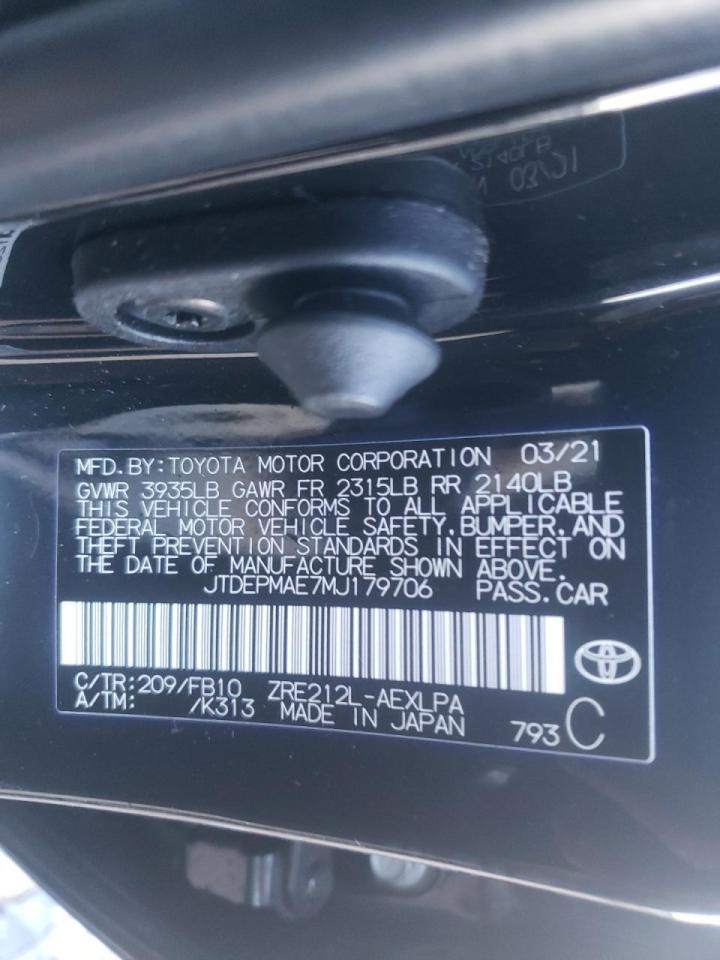 Photo 10 from auction – 2021 TOYOTA COROLLA LE with VIN JTDEPMAE7MJ179706