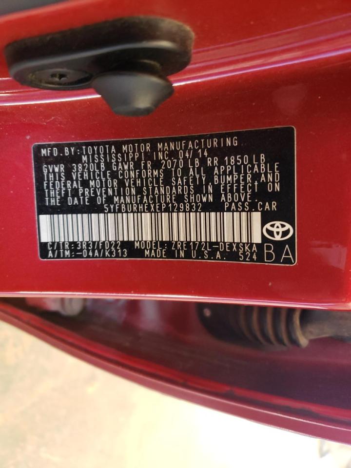 Photo 10 from auction – 2014 TOYOTA COROLLA L with VIN 5YFBURHEXEP129832