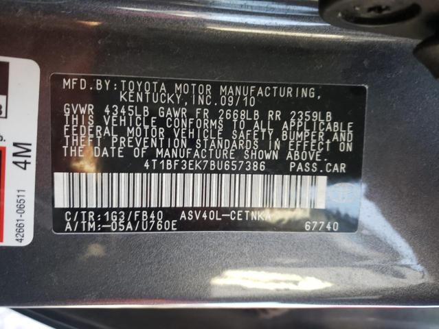 Photo 10 from auction – 2011 TOYOTA CAMRY BASE with VIN 4T1BF3EK7BU657386