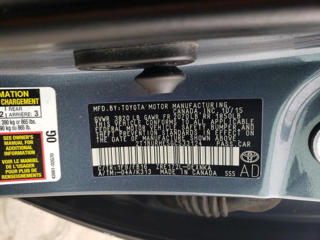 Photo 10 from auction – 2016 TOYOTA COROLLA L with VIN 2T1BURHE5GC533124