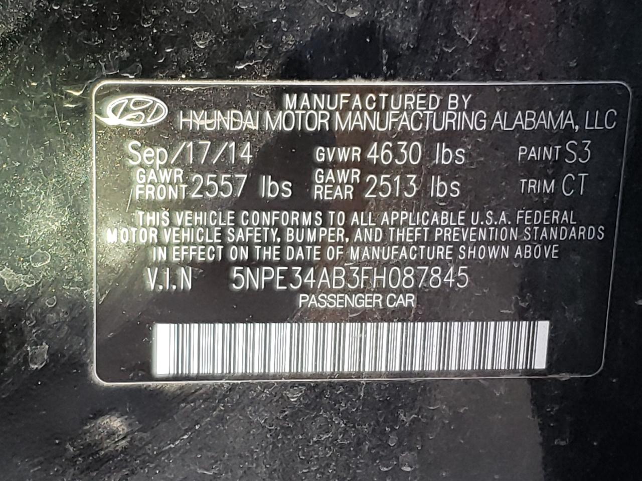 Photo 10 from auction – 2015 HYUNDAI SONATA SPO with VIN 5NPE34AB3FH087845