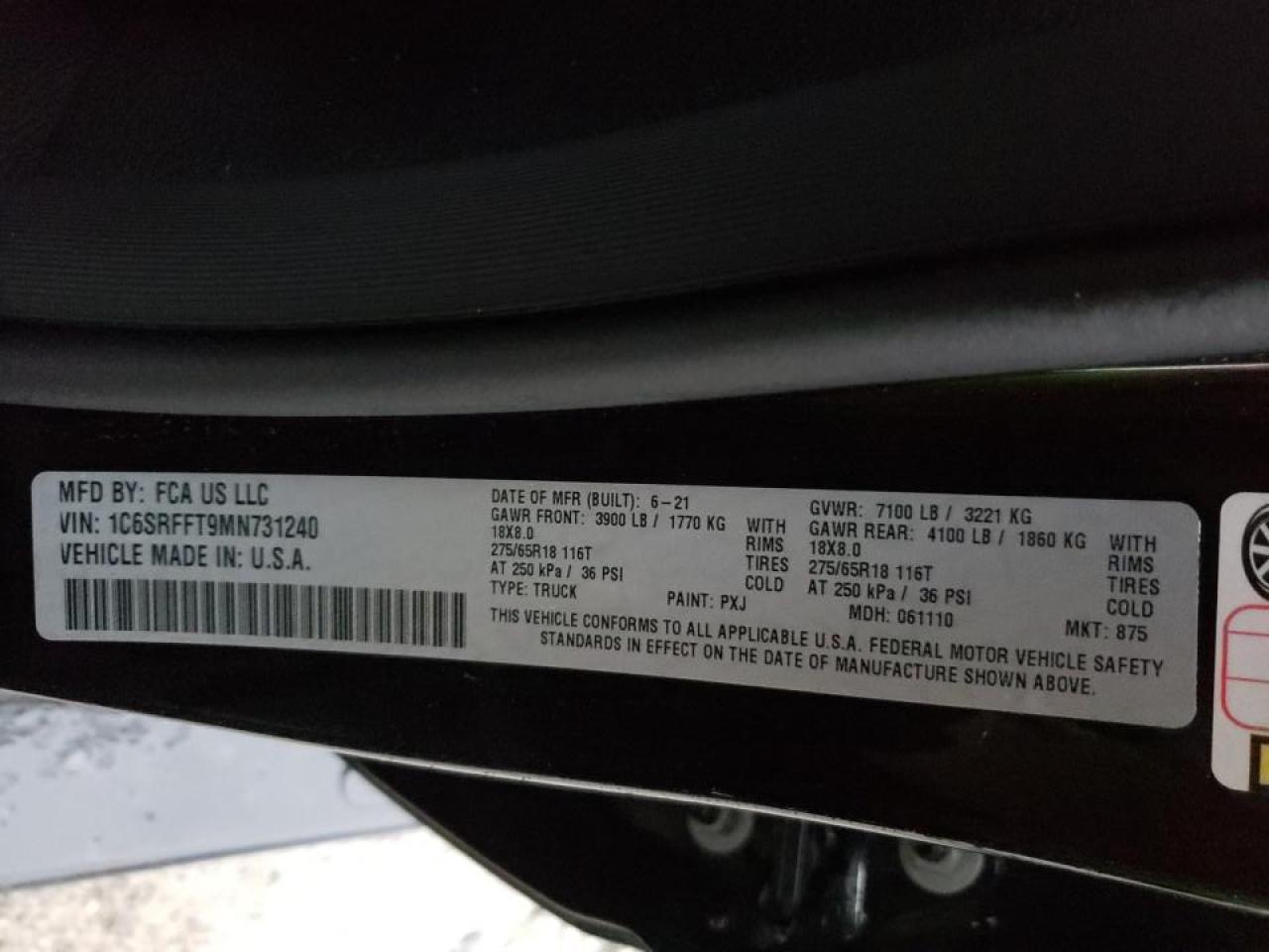 Photo 10 from auction – 2021 RAM 1500 BIG H with VIN 1C6SRFFT9MN731240