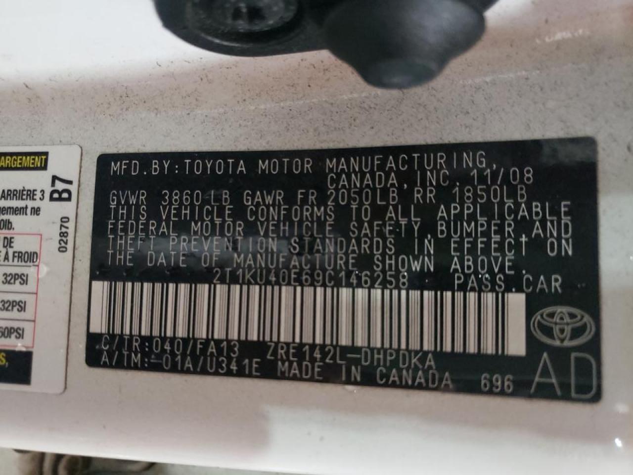 Photo 10 from auction – 2009 TOYOTA COROLLA MA with VIN 2T1KU40E69C146258