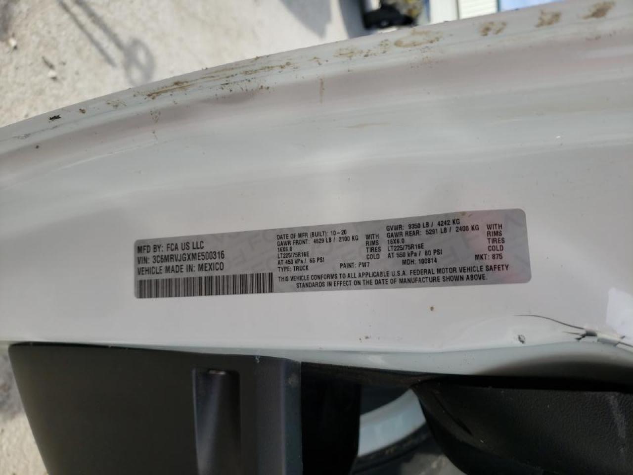 Photo 10 from auction – 2021 RAM PROMASTER with VIN 3C6MRVJGXME500316