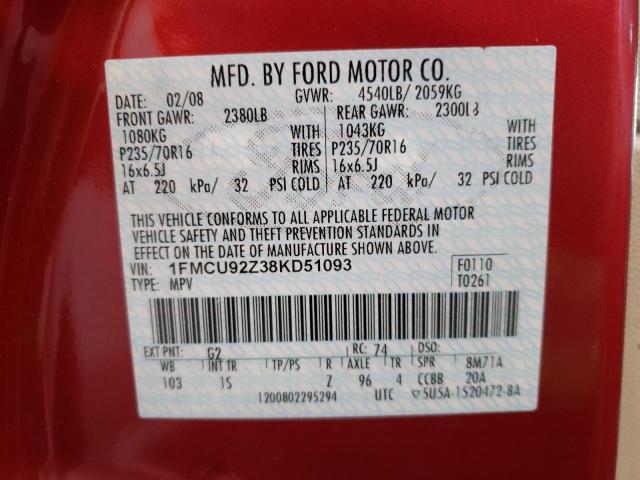 Photo 10 from auction – 2008 FORD ESCAPE XLS with VIN 1FMCU92Z38KD51093