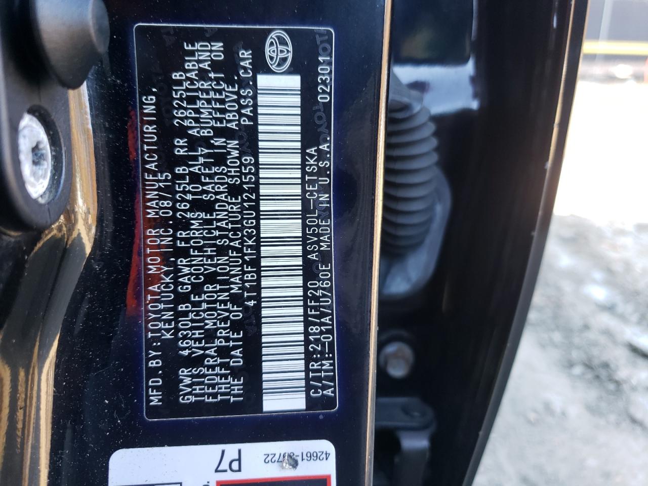 Photo 10 from auction – 2016 TOYOTA CAMRY LE with VIN 4T1BF1FK3GU121559