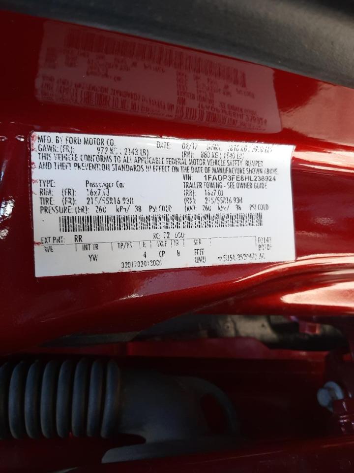 Photo 10 from auction – 2017 FORD FOCUS SE with VIN 1FADP3FE8HL238924