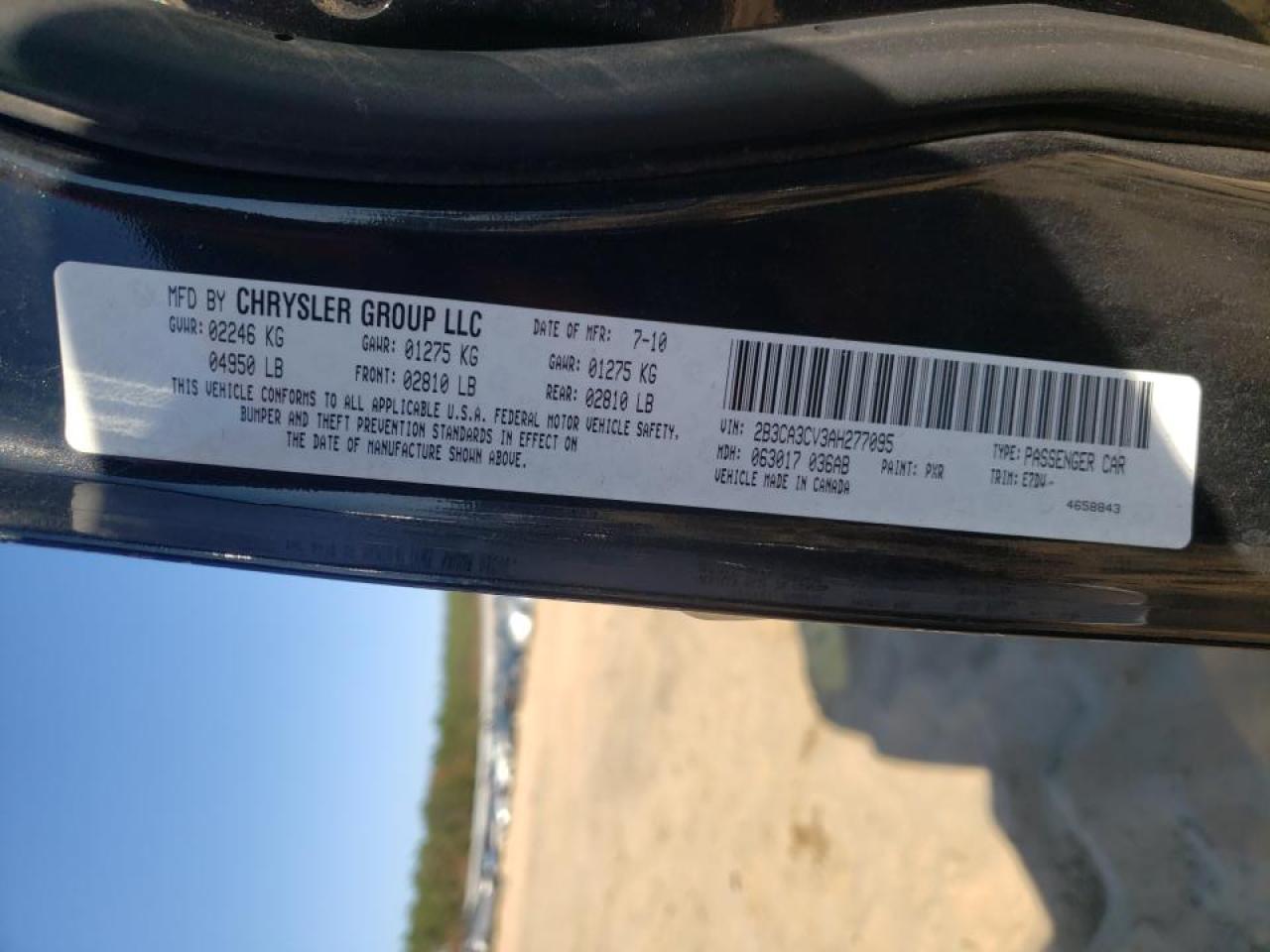 Photo 10 from auction – 2010 DODGE CHARGER SX with VIN 2B3CA3CV3AH277095