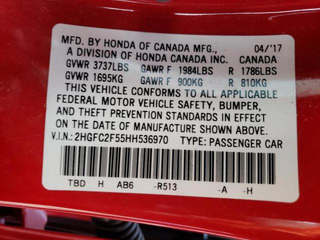 Photo 10 from auction – 2017 HONDA CIVIC LX with VIN 2HGFC2F55HH536970
