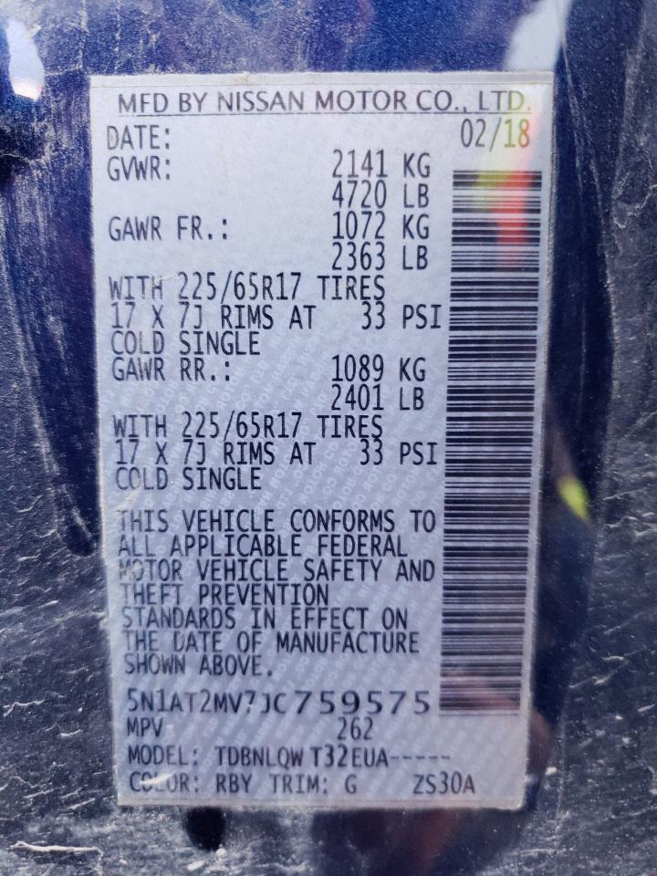 Photo 10 from auction – 2018 NISSAN ROGUE S with VIN 5N1AT2MV7JC759575