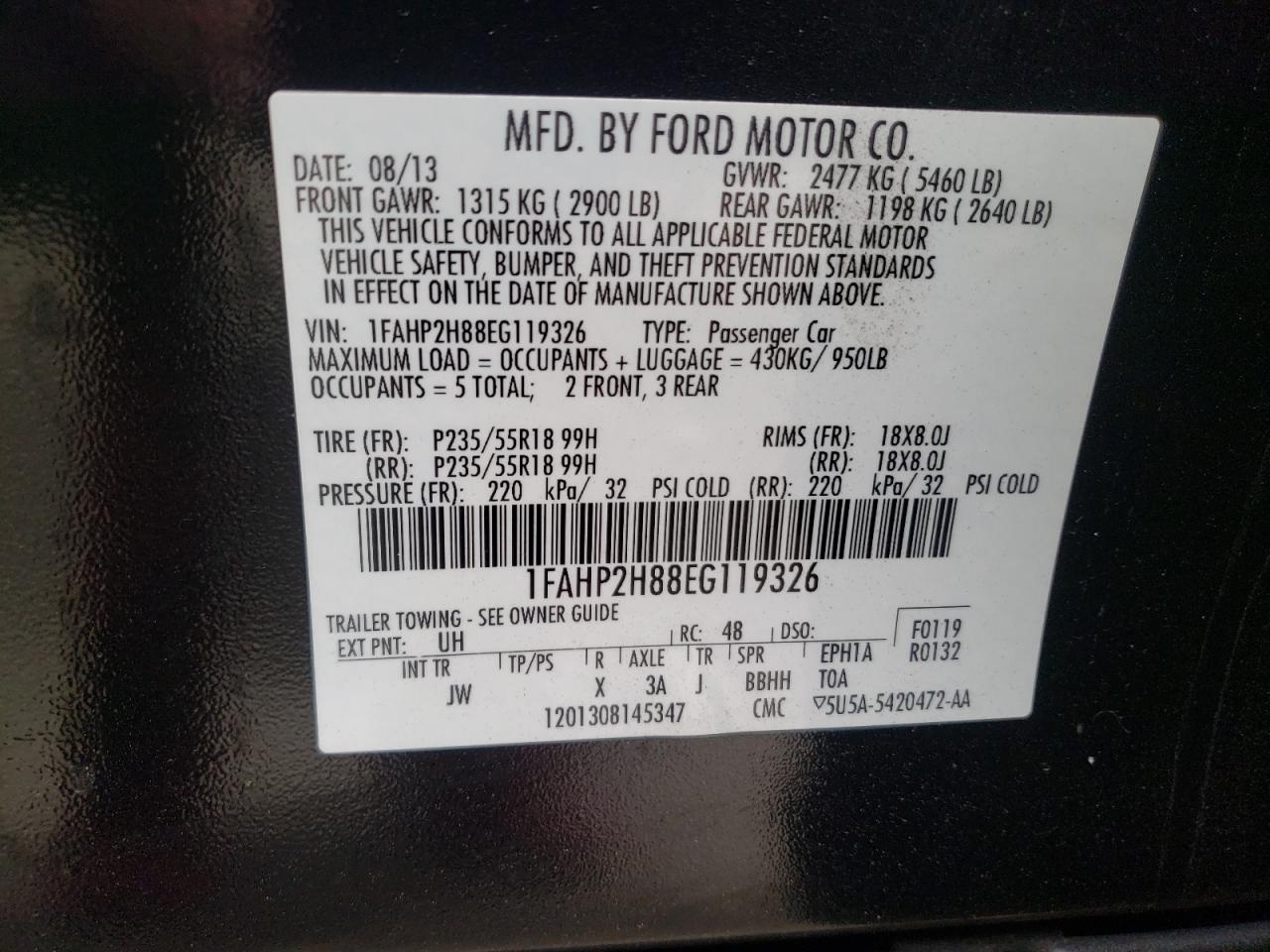 Photo 10 from auction – 2014 FORD TAURUS SEL with VIN 1FAHP2H88EG119326