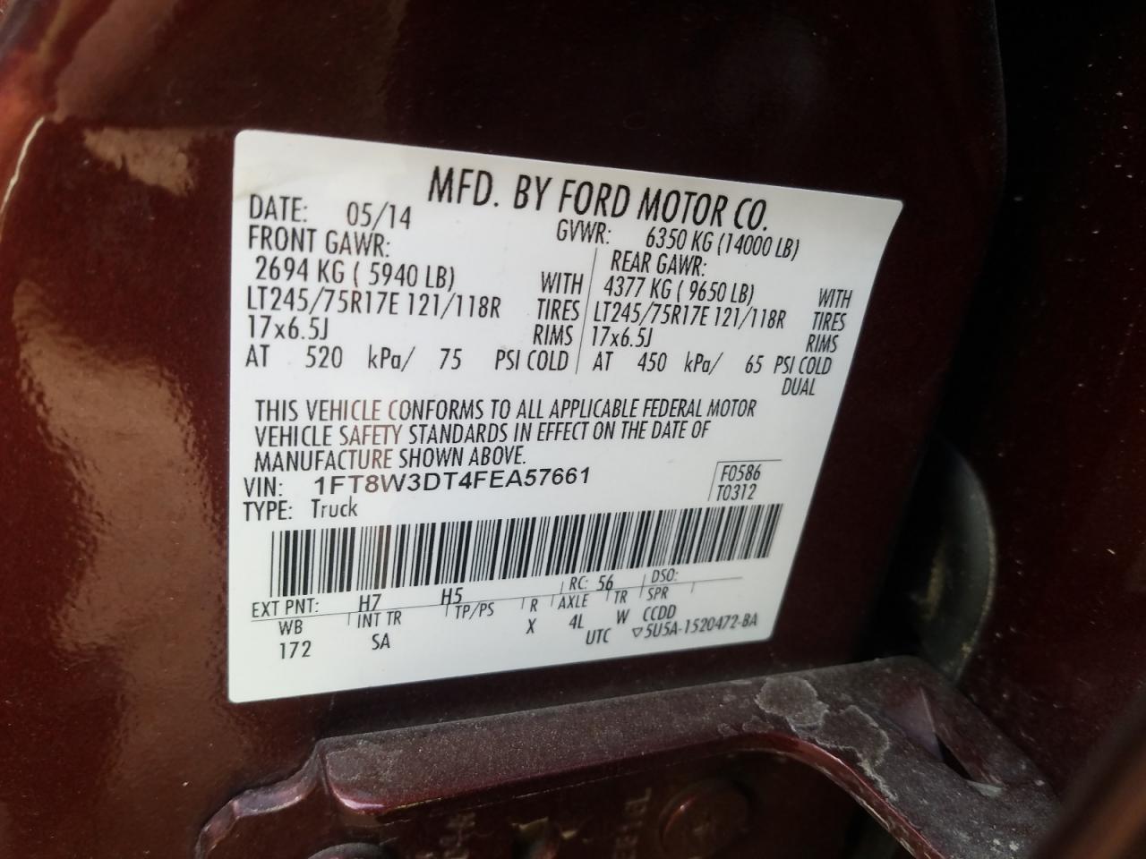 Photo 10 from auction – 2015 FORD F350 SUPER with VIN 1FT8W3DT4FEA57661