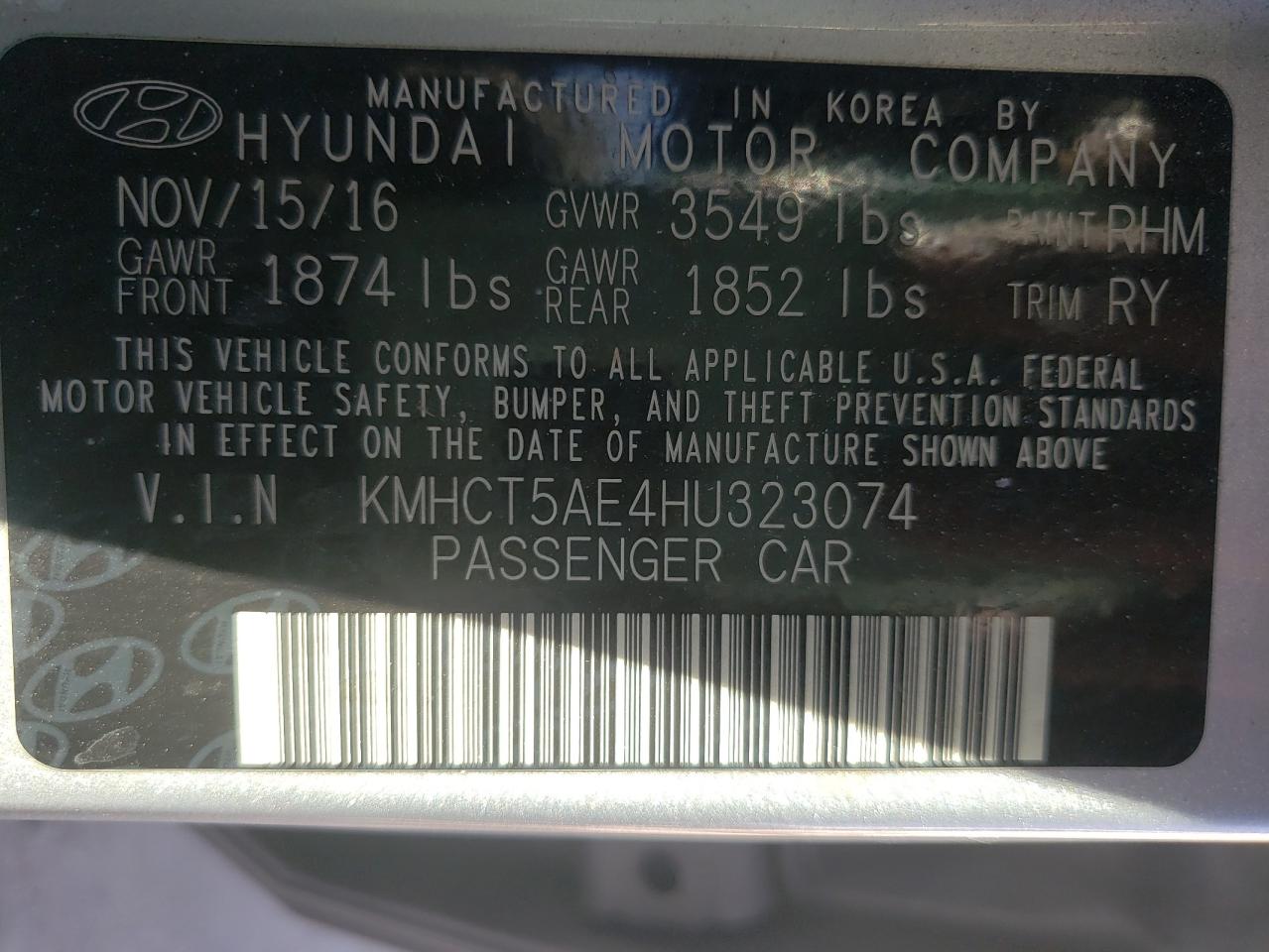 Photo 10 from auction – 2017 HYUNDAI ACCENT SE with VIN KMHCT5AE4HU323074
