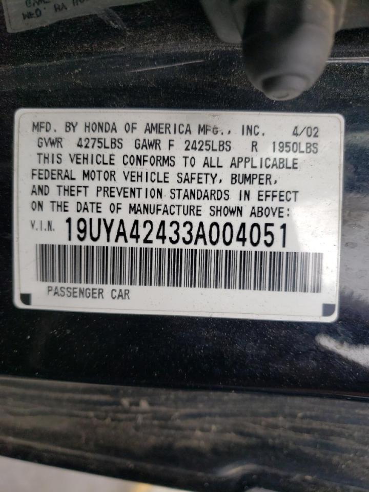 Photo 10 from auction – 2003 ACURA 3.2CL with VIN 19UYA42433A004051