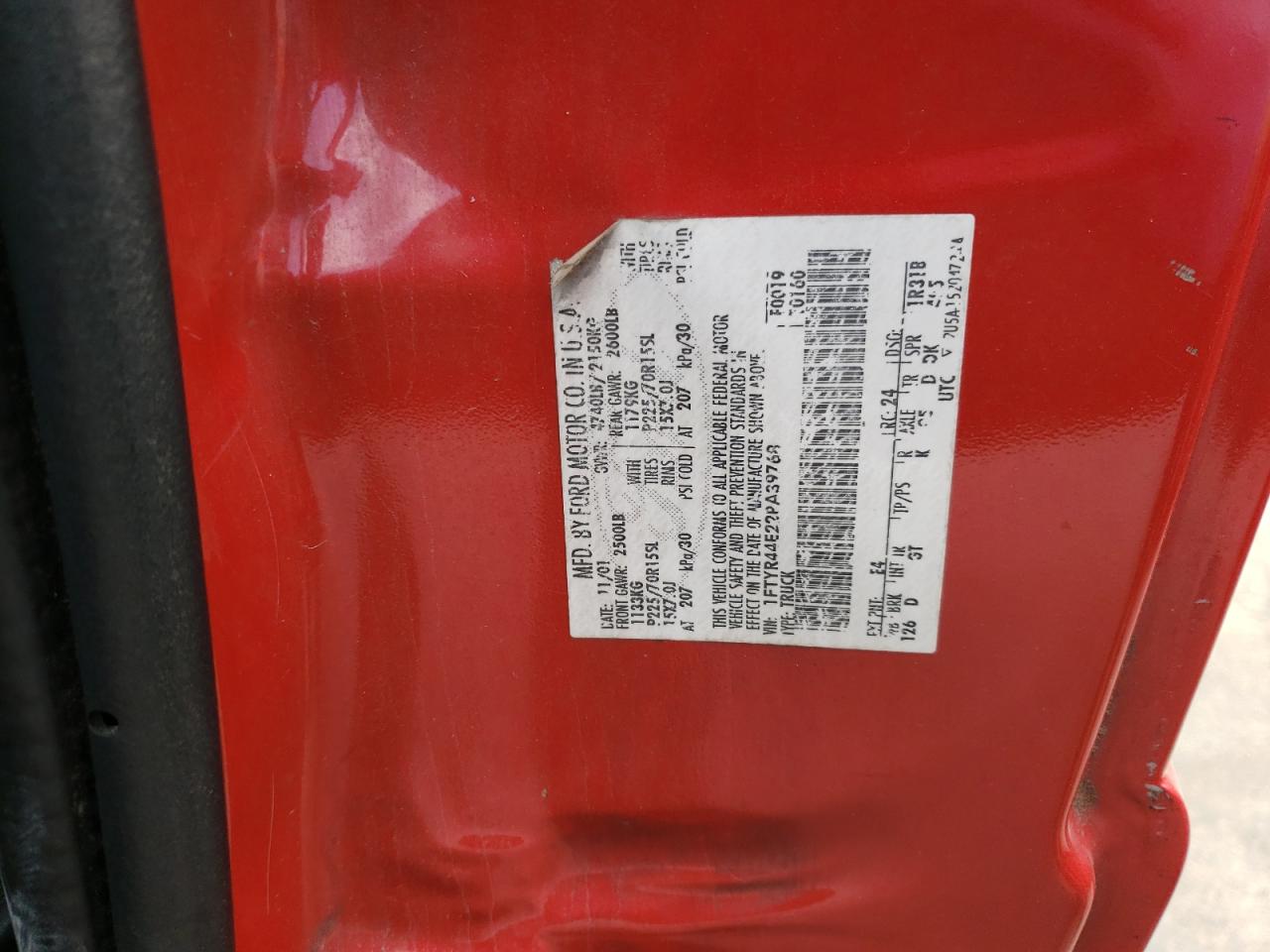 Photo 10 from auction – 2002 FORD RANGER SUP with VIN 1FTYR44E22PA39768