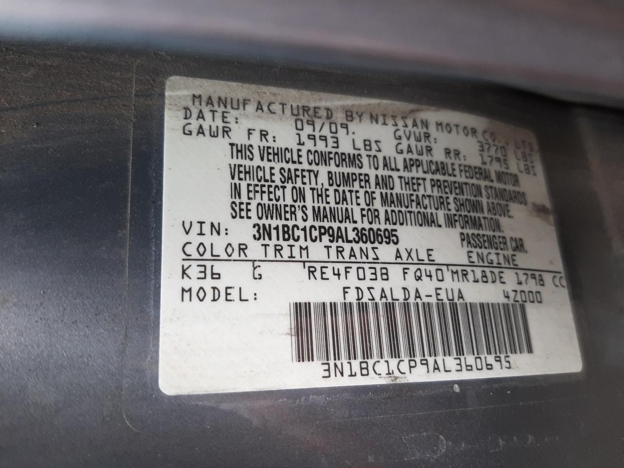 Photo 10 from auction – 2010 NISSAN VERSA S with VIN 3N1BC1CP9AL360695
