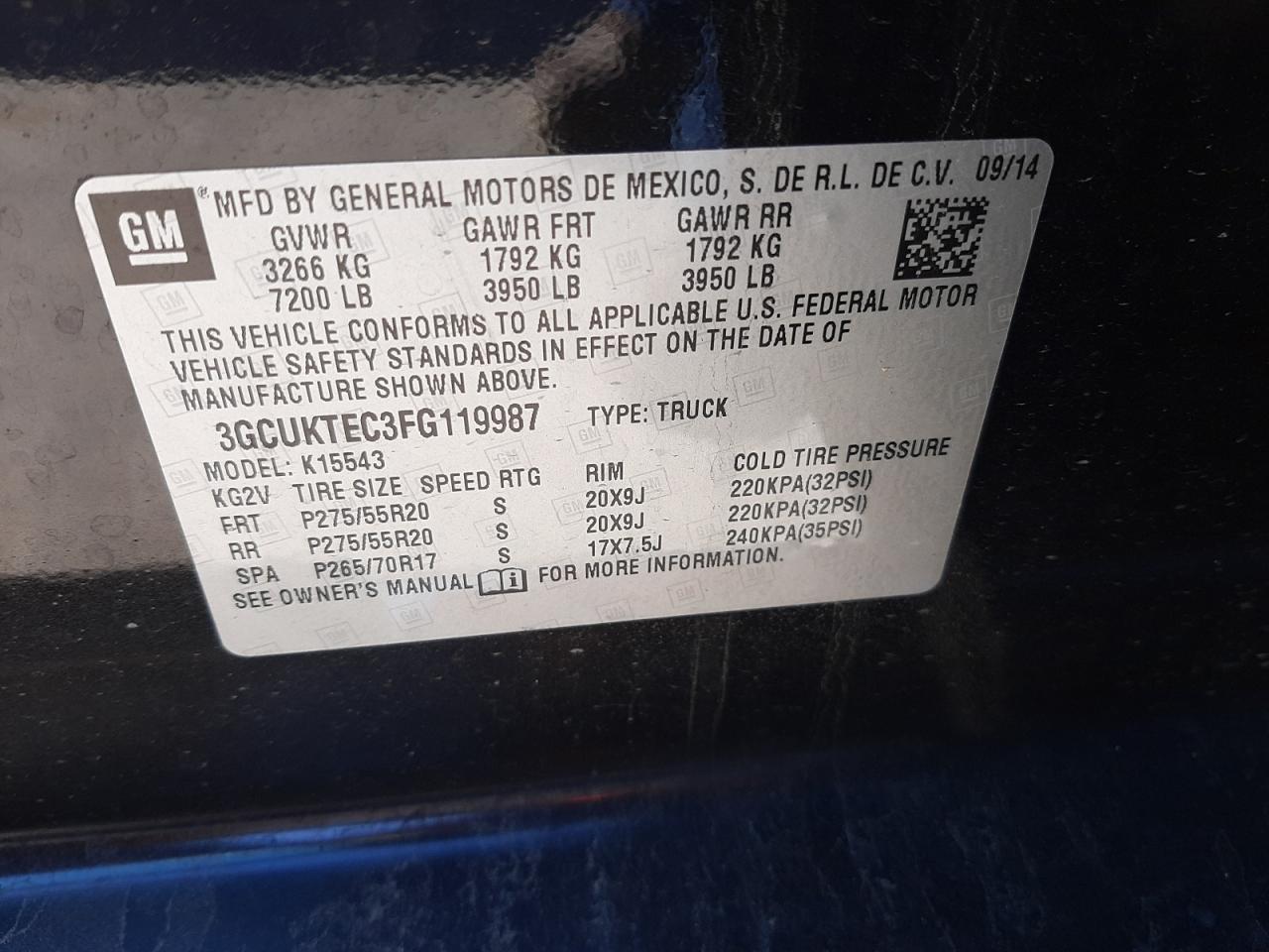 Photo 11 from auction – 2015 CHEVROLET SILVERADO with VIN 3GCUKTEC3FG119987