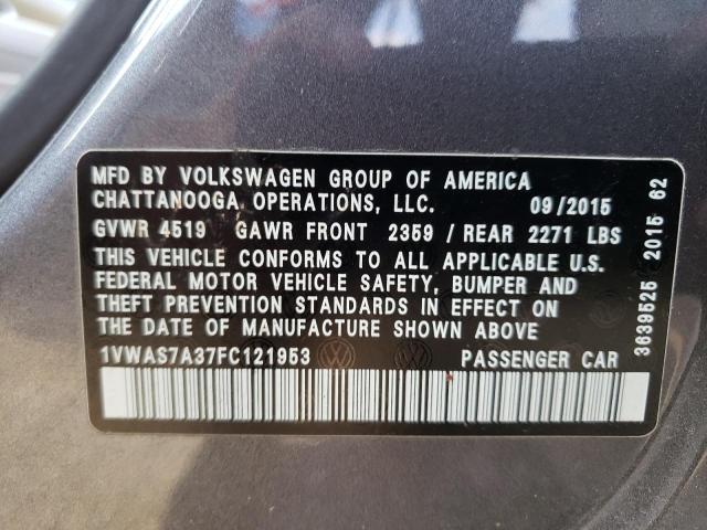 Photo 10 from auction – 2015 VOLKSWAGEN PASSAT S with VIN 1VWAS7A37FC121953