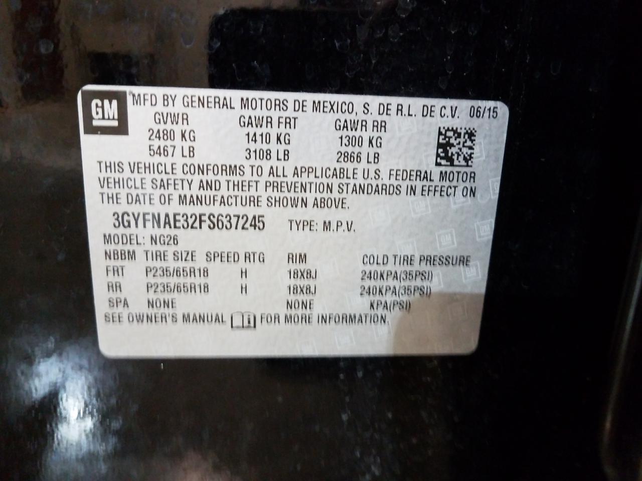 Photo 10 from auction – 2015 CADILLAC SRX with VIN 3GYFNAE32FS637245
