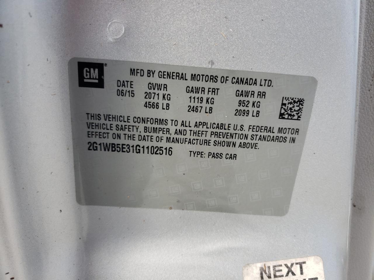 Photo 10 from auction – 2016 CHEVROLET IMPALA LIM with VIN 2G1WB5E31G1102516
