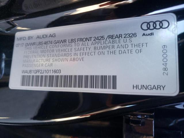 Photo 10 from auction – 2018 AUDI S3 PREMIUM with VIN WAUB1GFF2J1011603