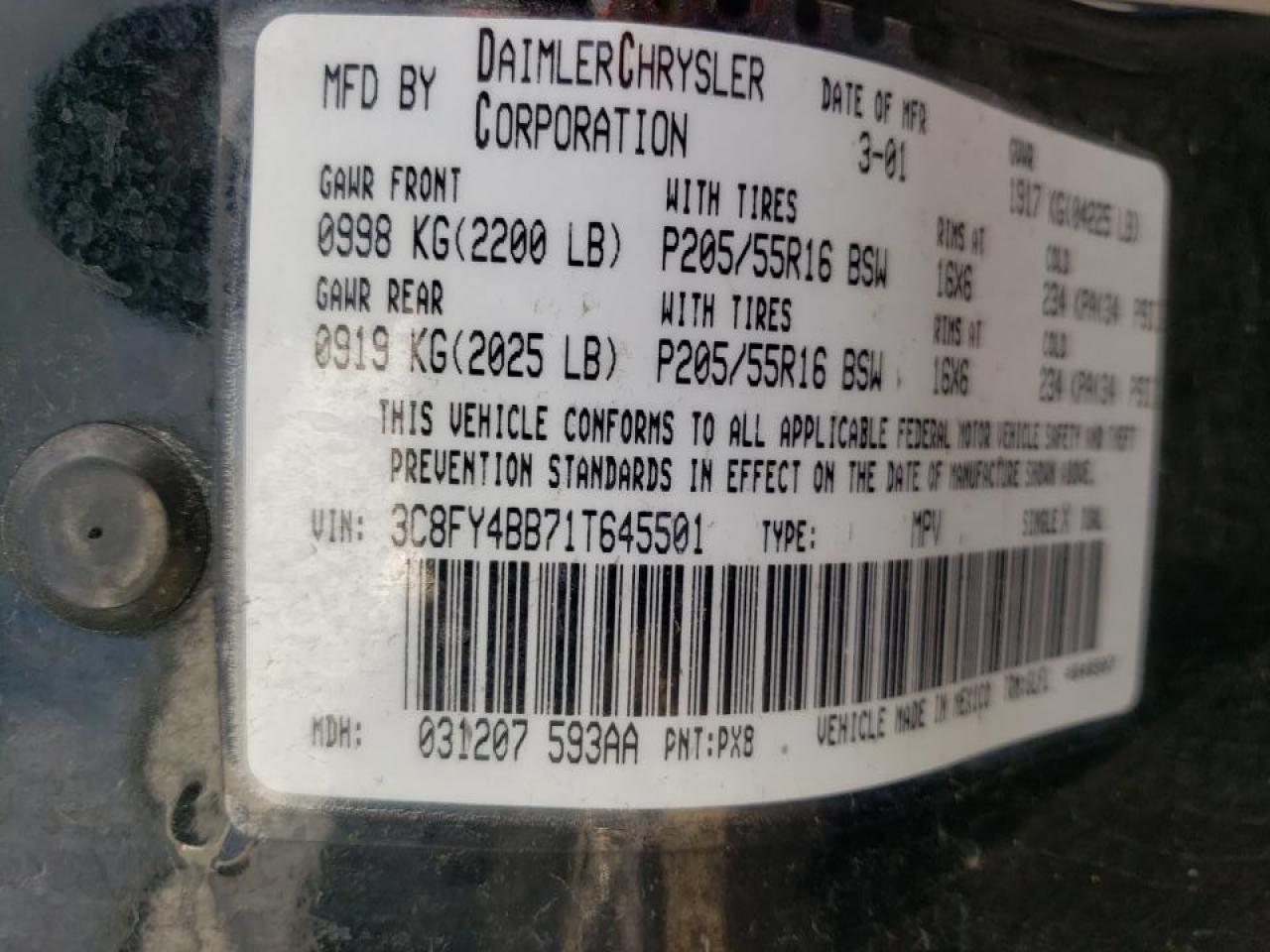 Photo 10 from auction – 2001 CHRYSLER PT CRUISER with VIN 3C8FY4BB71T645501