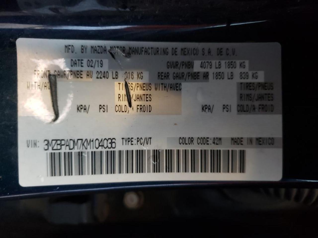 Photo 10 from auction – 2019 MAZDA 3 PREFERRE with VIN 3MZBPADM7KM104036