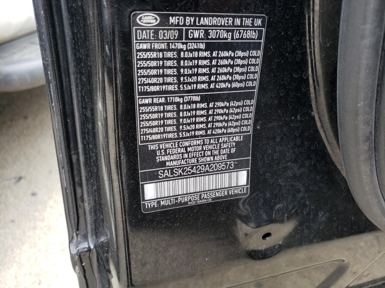 Photo 10 from auction – 2009 LAND ROVER RANGE ROVE with VIN SALSK25429A209573