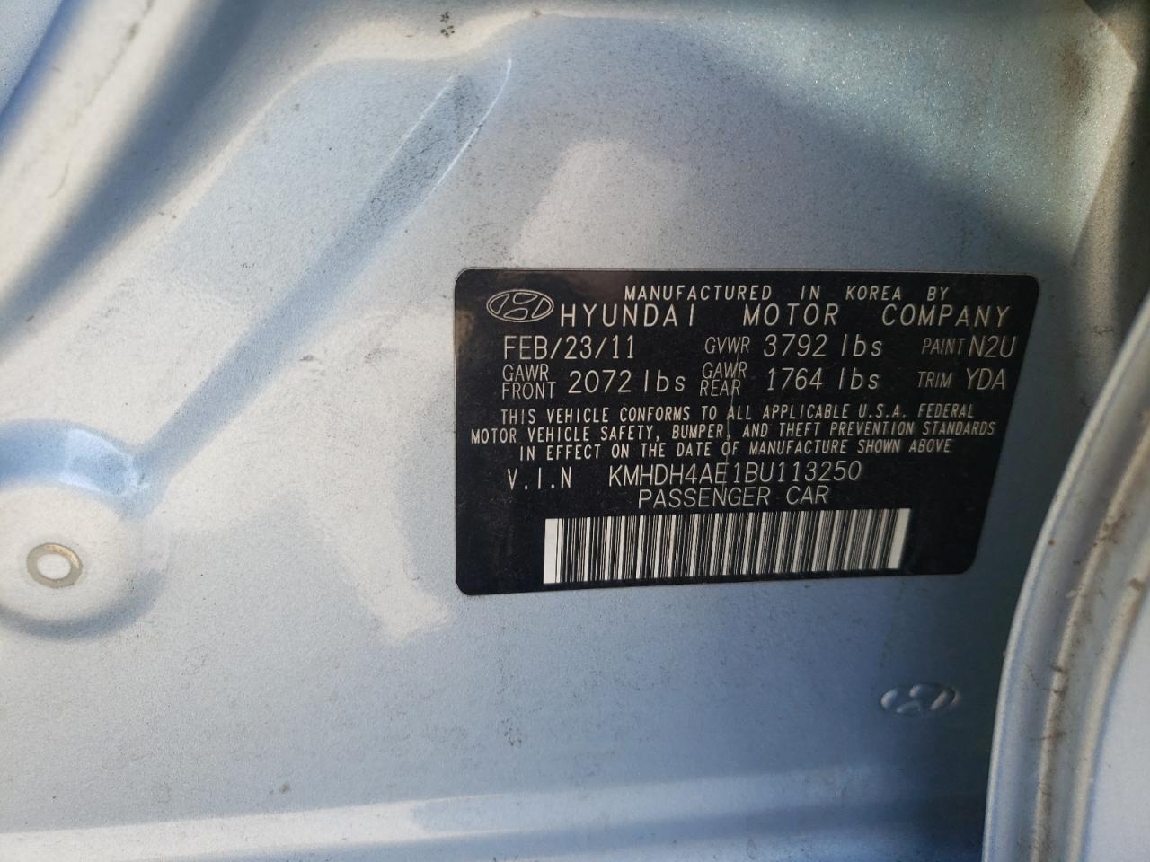 Photo 10 from auction – 2011 HYUNDAI ELANTRA GL with VIN KMHDH4AE1BU113250