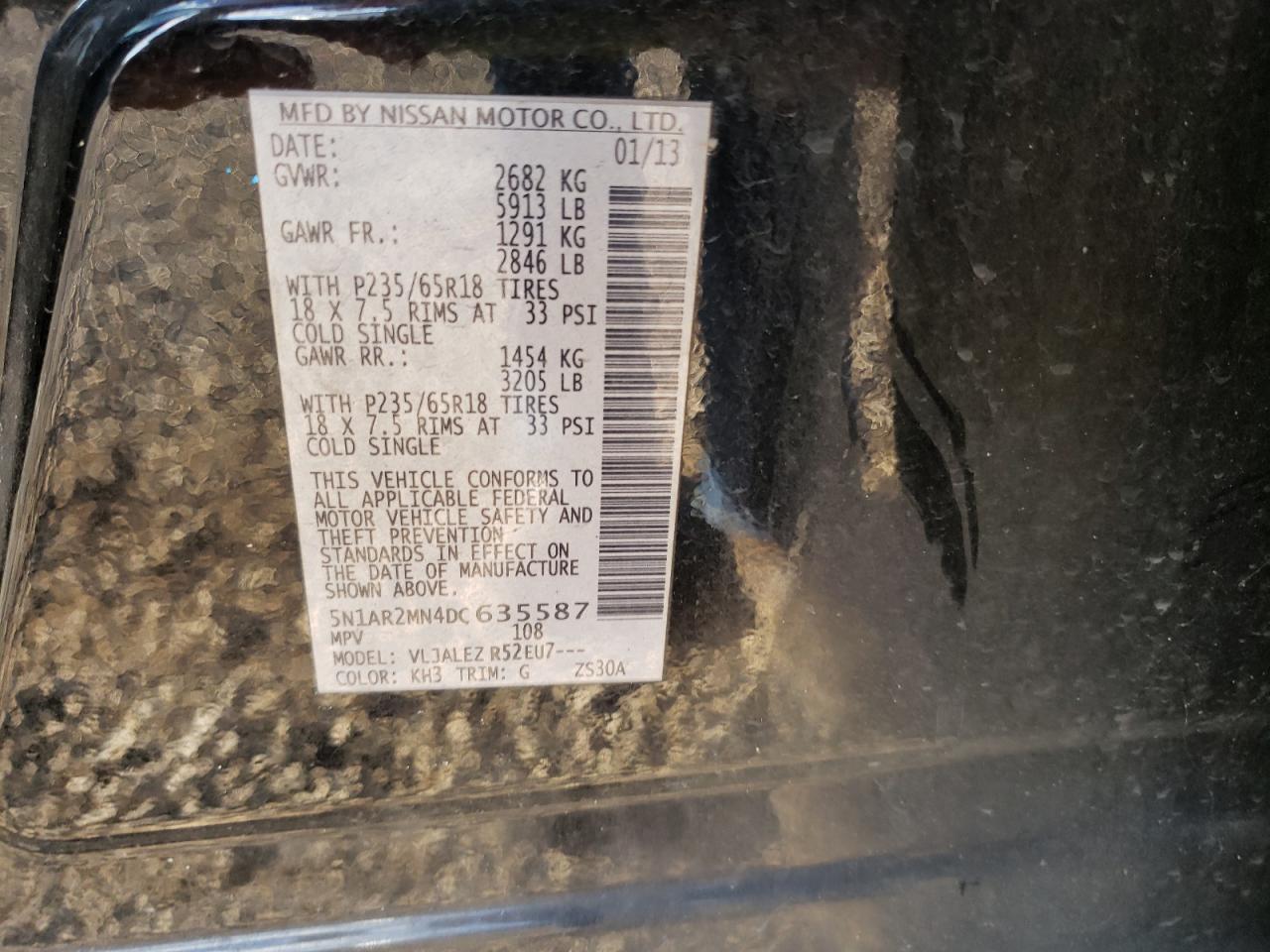 Фото 10 с аукциона – 2013 NISSAN PATHFINDER с VIN 5N1AR2MN4DC635587