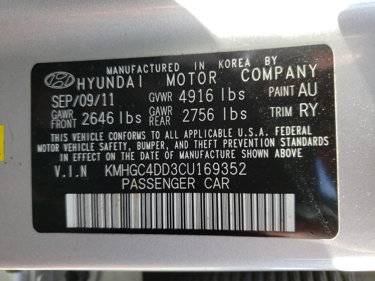 Photo 10 from auction – 2012 HYUNDAI GENESIS 3. with VIN KMHGC4DD3CU169352