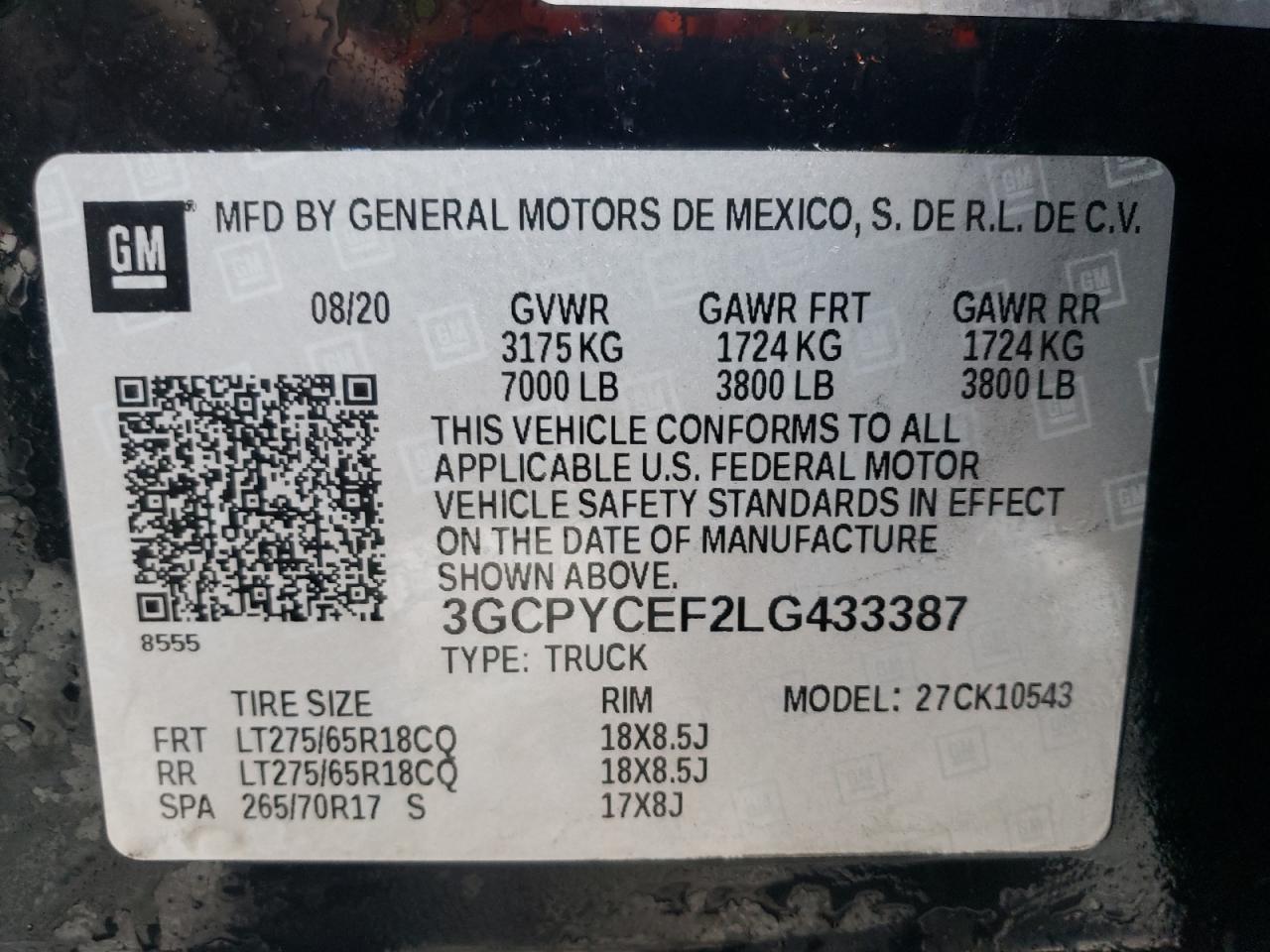 Photo 10 from auction – 2020 CHEVROLET SILVERADO with VIN 3GCPYCEF2LG433387