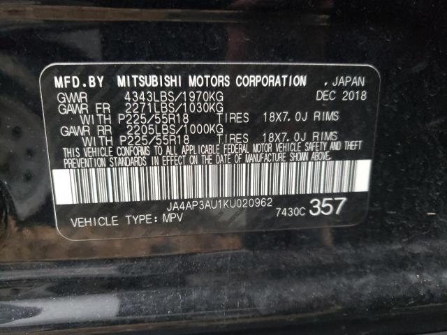 Photo 10 from auction – 2019 MITSUBISHI OUTLANDER with VIN JA4AP3AU1KU020962