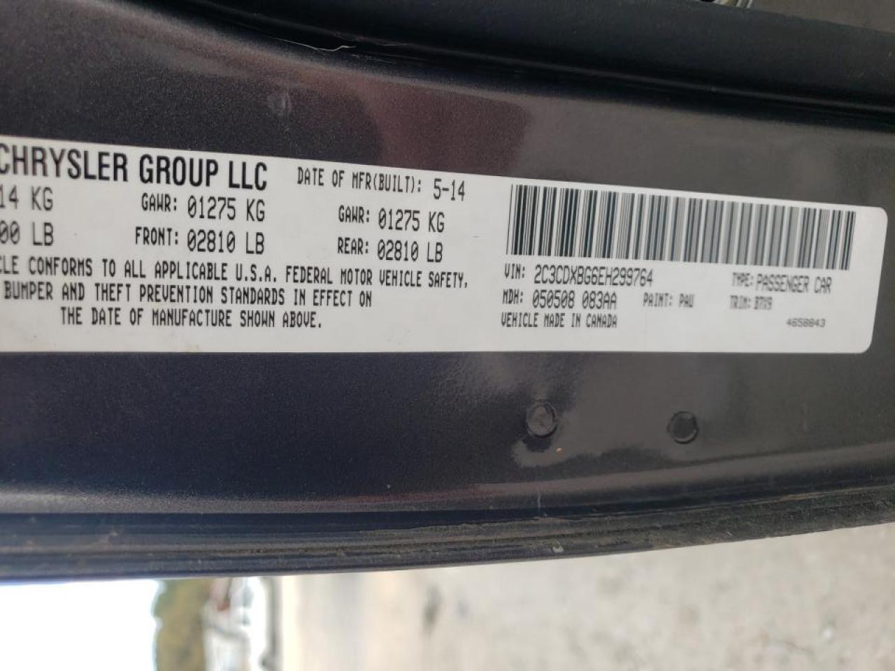 Photo 10 from auction – 2014 DODGE CHARGER SE with VIN 2C3CDXBG6EH299764