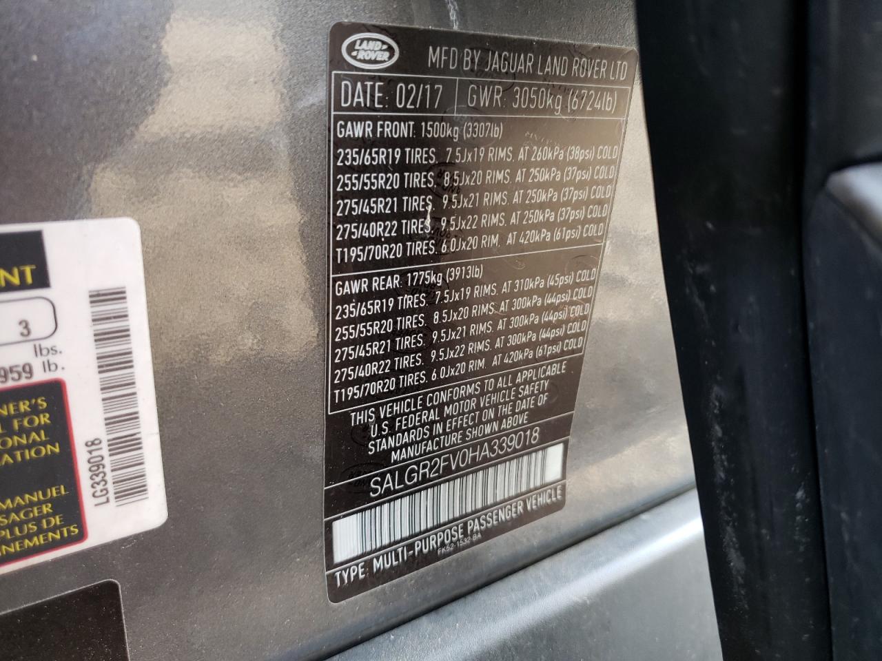 Photo 10 from auction – 2017 LAND ROVER RANGE ROVE with VIN SALGR2FV0HA339018