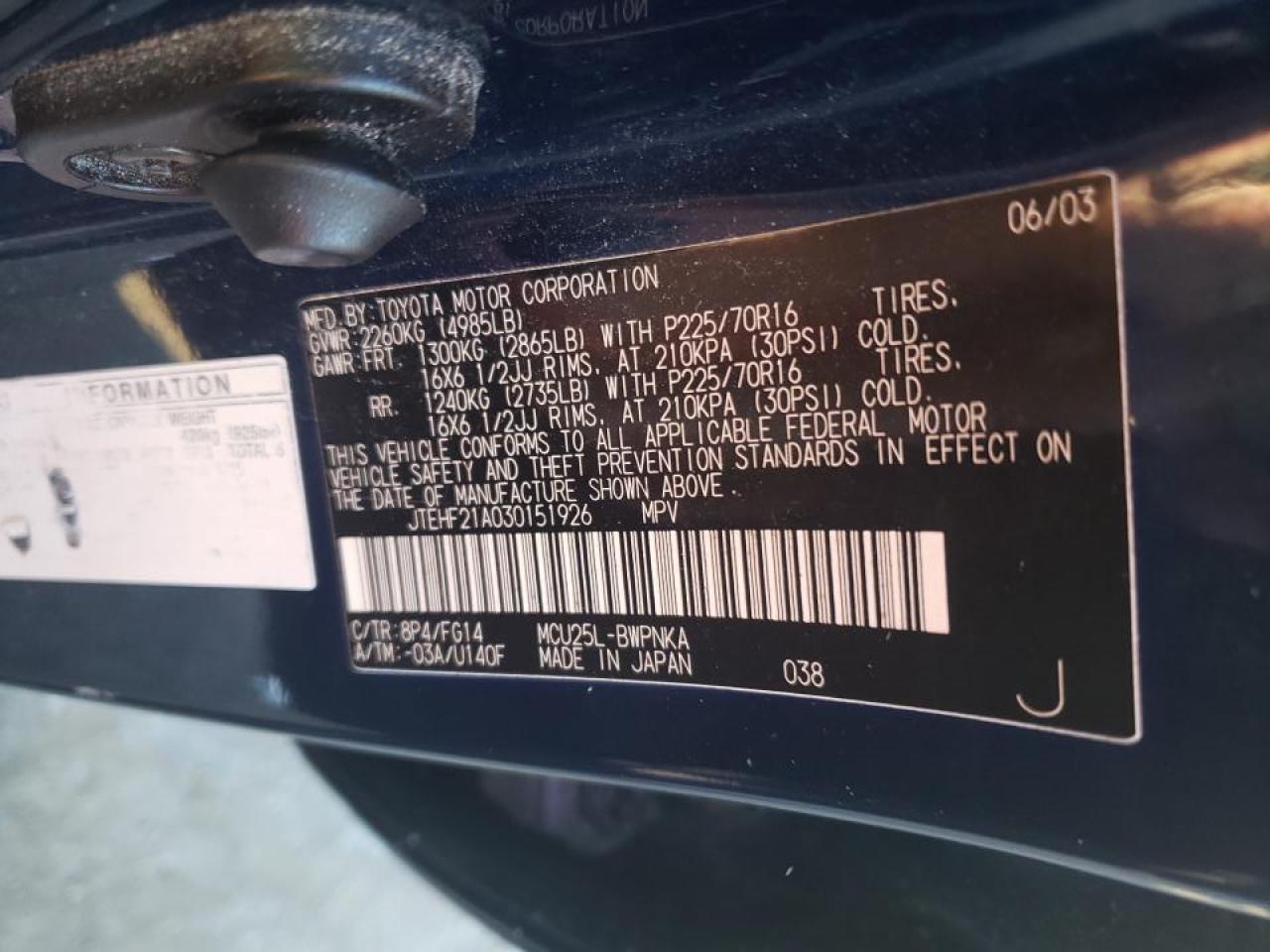 Foto 10 de la subasta – 2003 TOYOTA HIGHLANDER con VIN JTEHF21A030151926