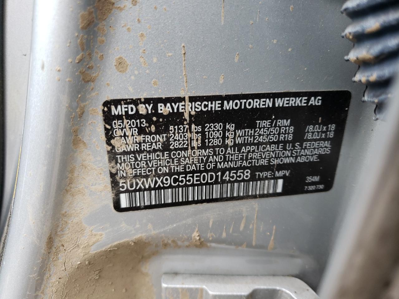 Photo 10 from auction – 2014 BMW X3 XDRIVE2 with VIN 5UXWX9C55E0D14558