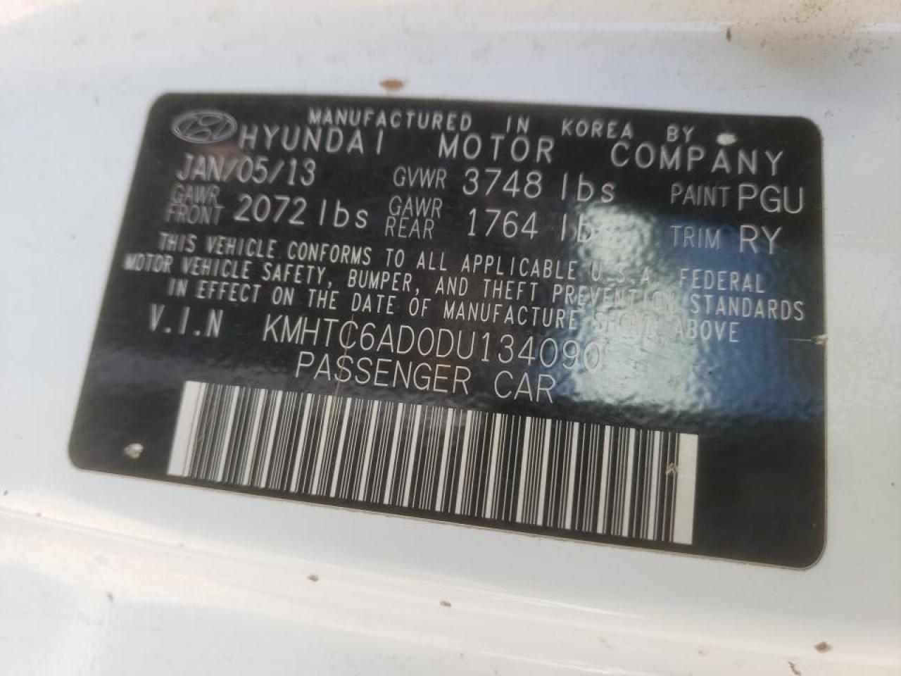 Photo 10 from auction – 2013 HYUNDAI VELOSTER with VIN KMHTC6AD0DU134090